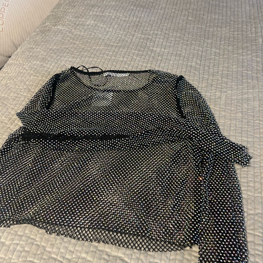 Altar'd State Black and Silver Mesh Blouse - Picture 2 of 7
